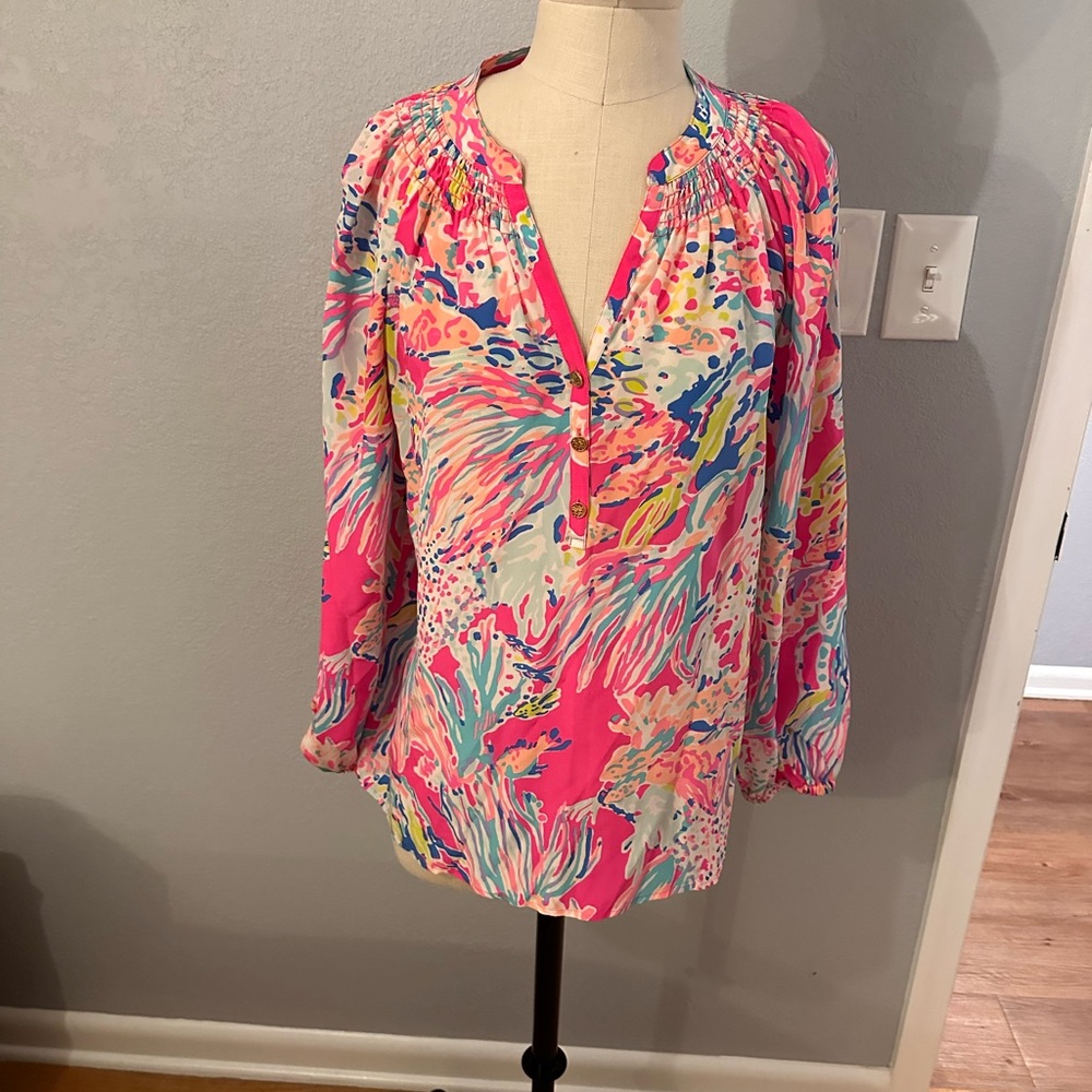 Lilly Pulitzer Vibrant Pink and Blue Blouse